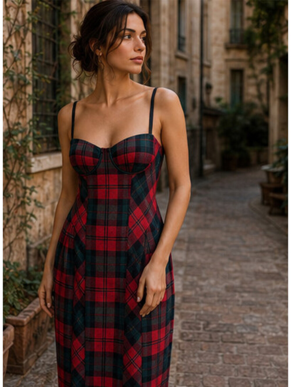 RARE Vintage Dolce & Gabbana Red Plaid wool CORSET Dress Size US 6/IT 42